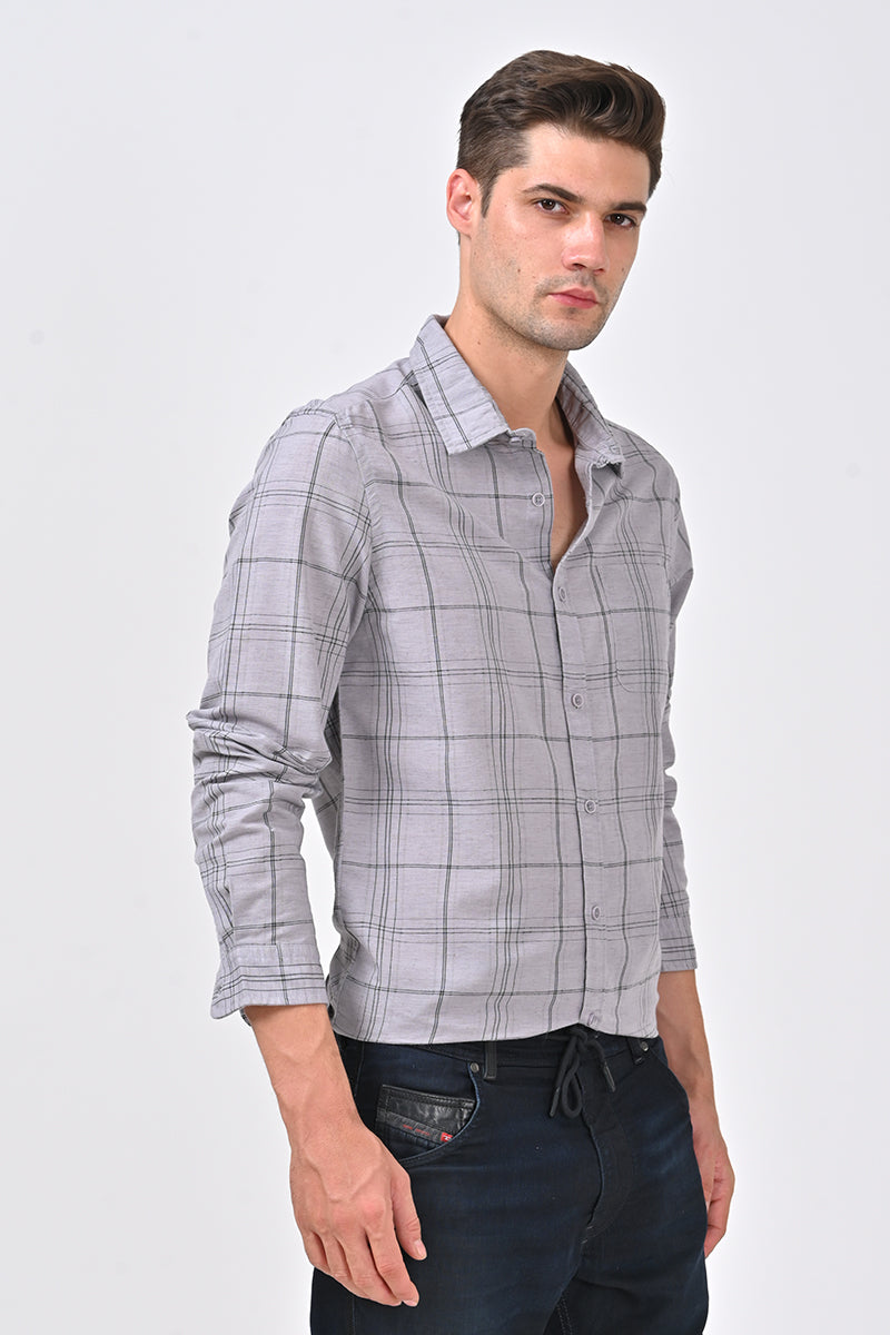 Alfonso - Blended Fabric Check Shirt - Grey