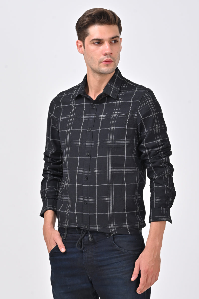 Alfonso - Blended Fabric Check Shirt - Black