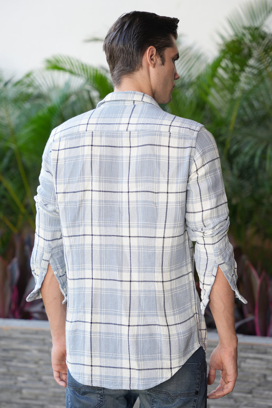 Sadie - Structured Chech Shirt - Blue