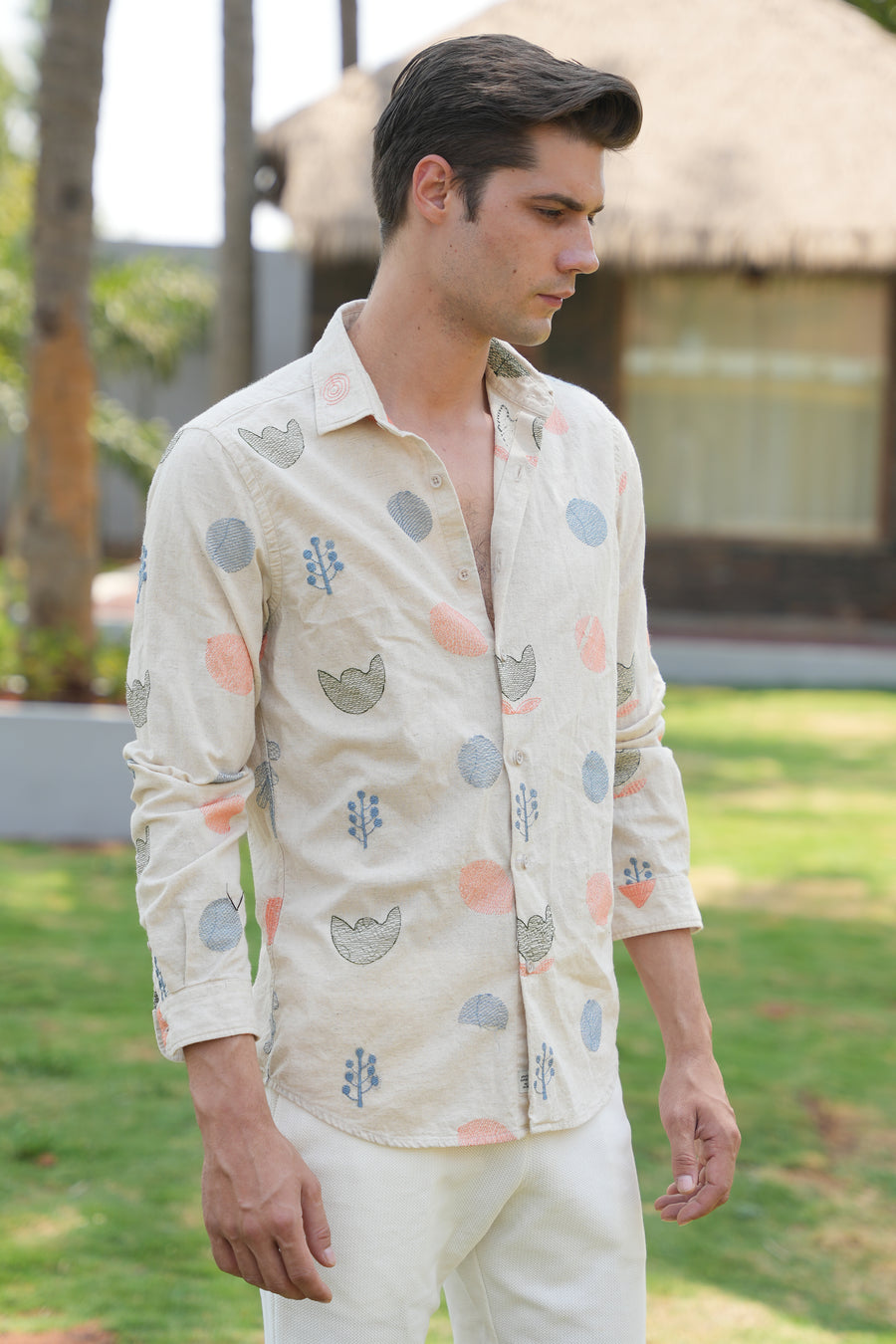 Amara - Linen Embroidered Shirt - Beige