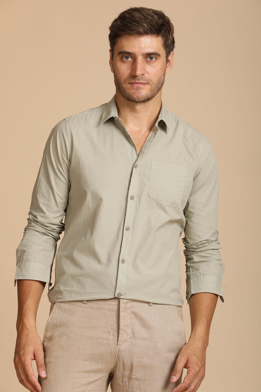 Galen - Fine Cotton Solid Shirt - Pista