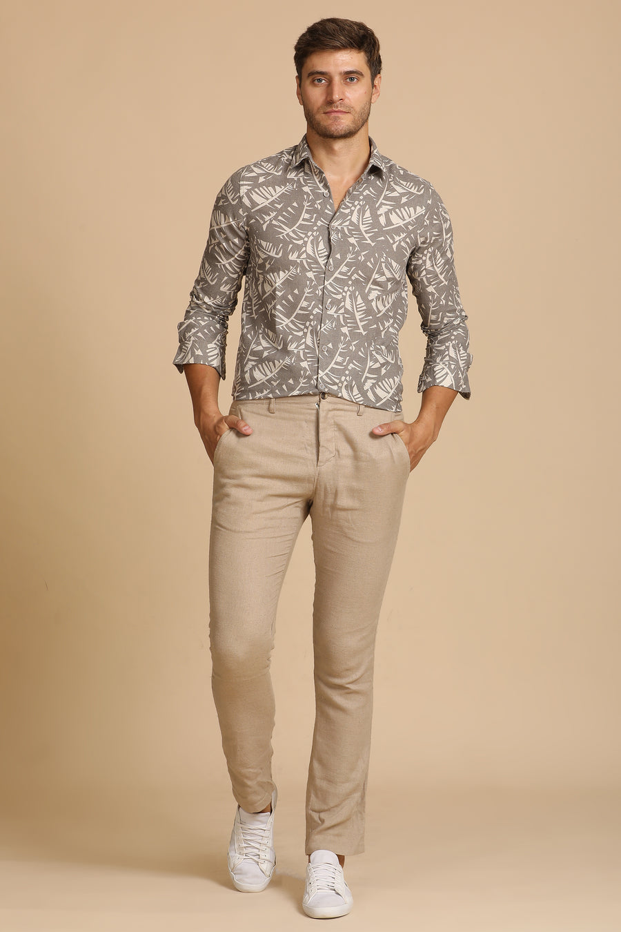 Dennis - Cotton Linen Printed Shirt - Khaki