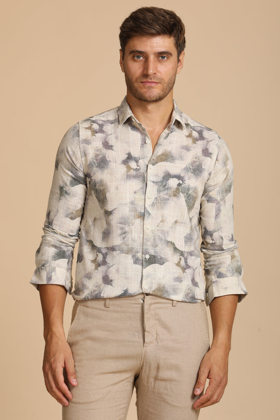 Nelson - Cotton Linen Printed Shirt - Lt Green