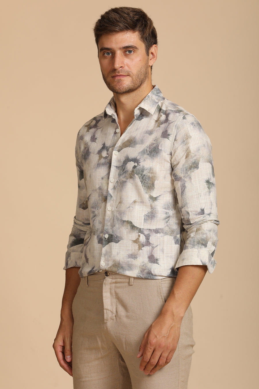 Nelson - Cotton Linen Printed Shirt - Lt Green