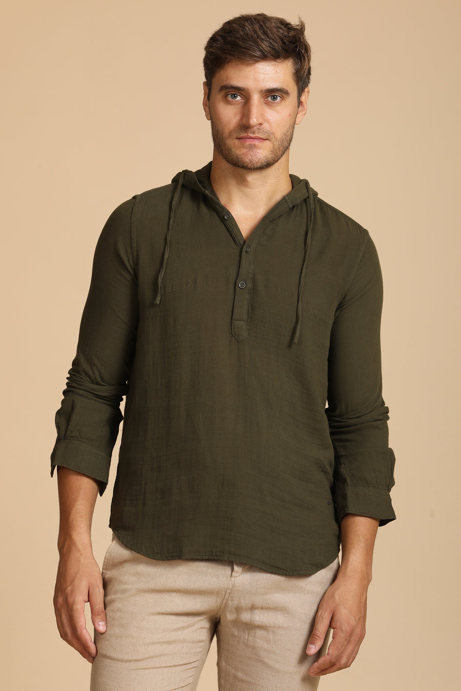 Zevin - Double Layered Hooded Shirt - Olive