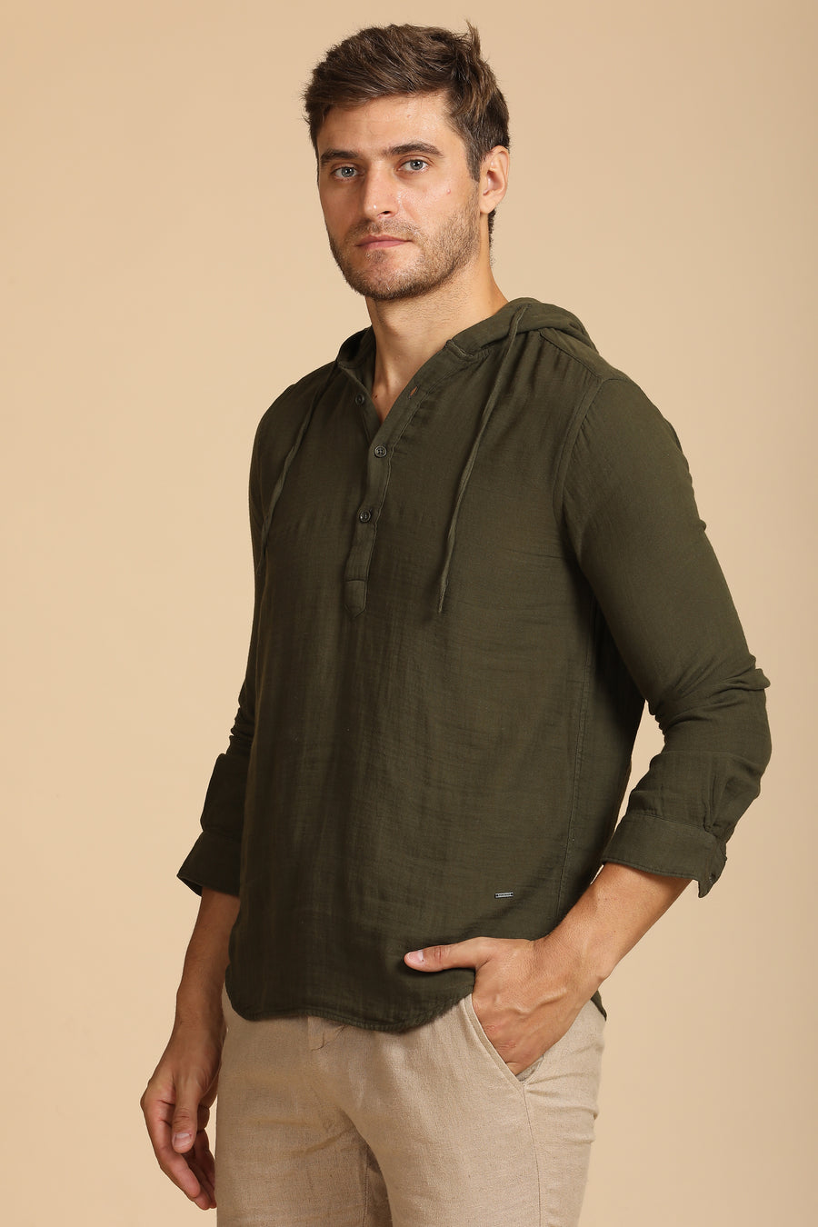 Zevin - Double Layered Hooded Shirt - Olive