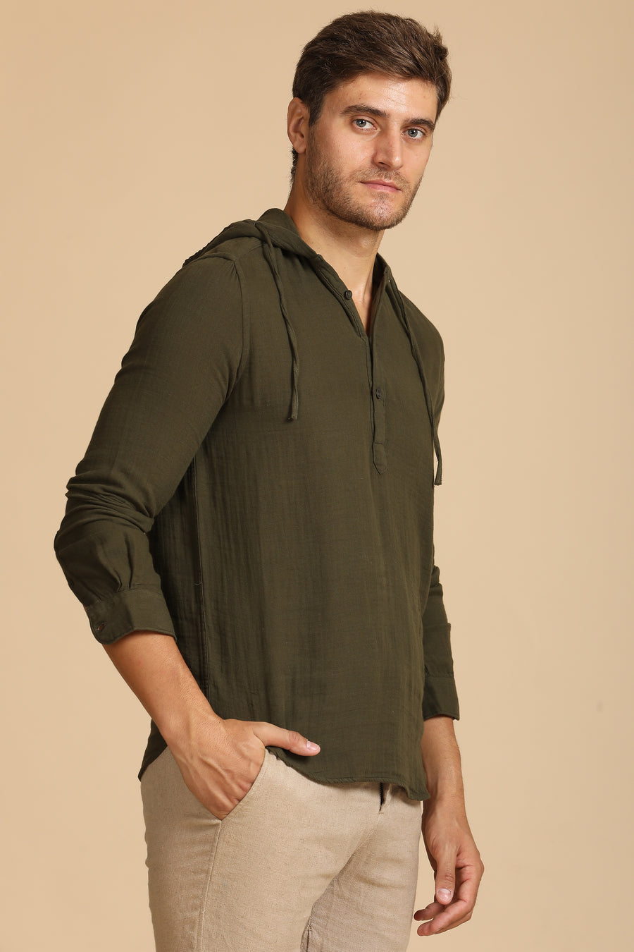 Zevin - Double Layered Hooded Shirt - Olive