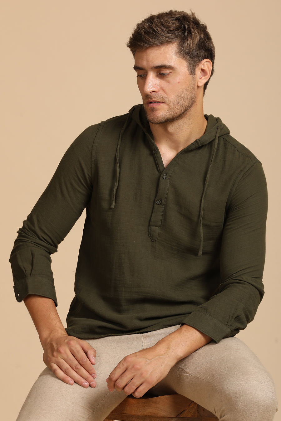 Zevin - Double Layered Hooded Shirt - Olive