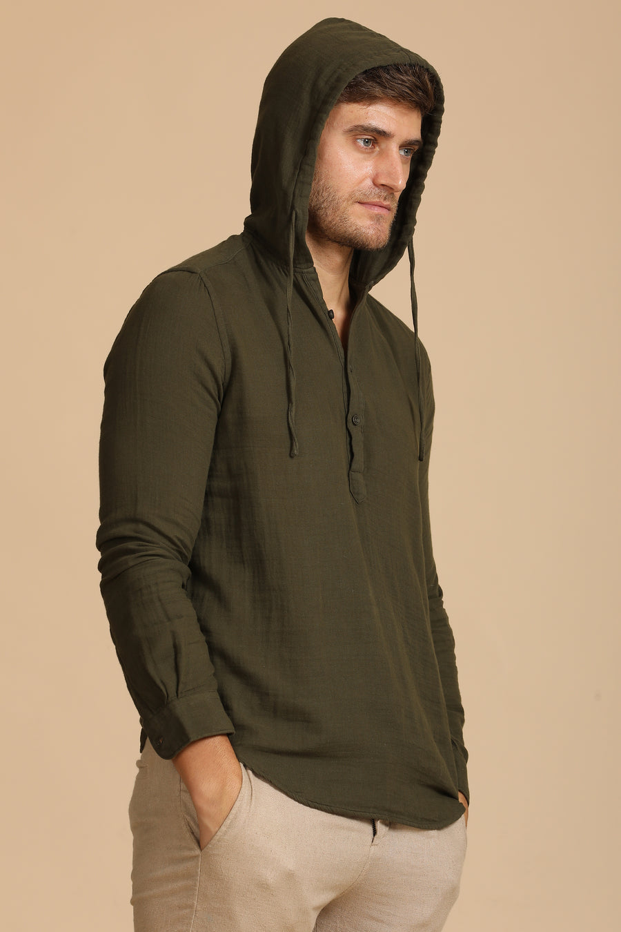 Zevin - Double Layered Hooded Shirt - Olive