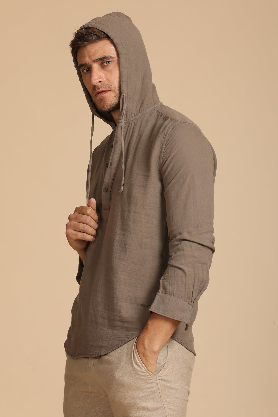 Zevin - Double Layered Hooded Shirt - Grey