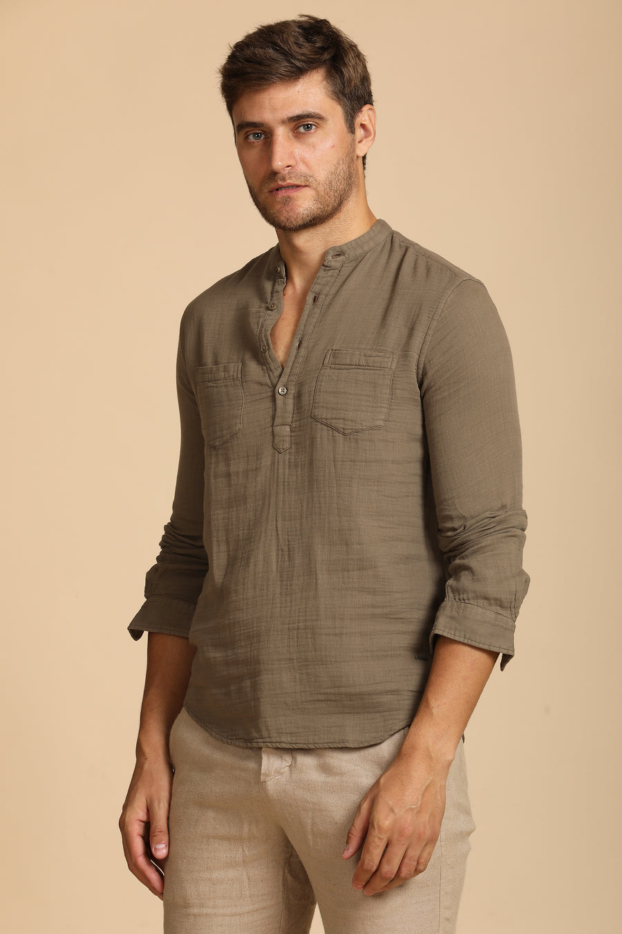 Valentina - Double Layered Pocketed Shirt - Brown