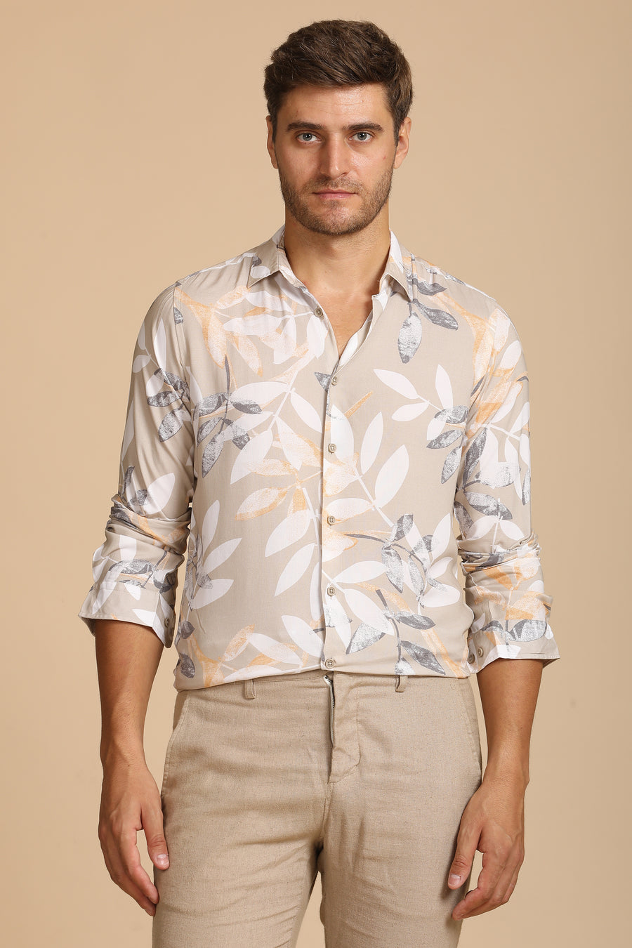 Tropical - Viscose Printed Shirt - Beige