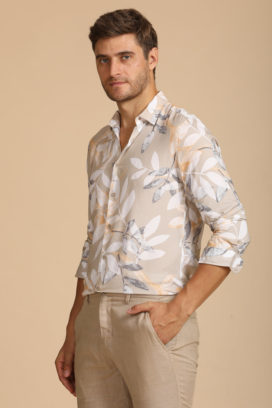 Tropical - Viscose Printed Shirt - Beige