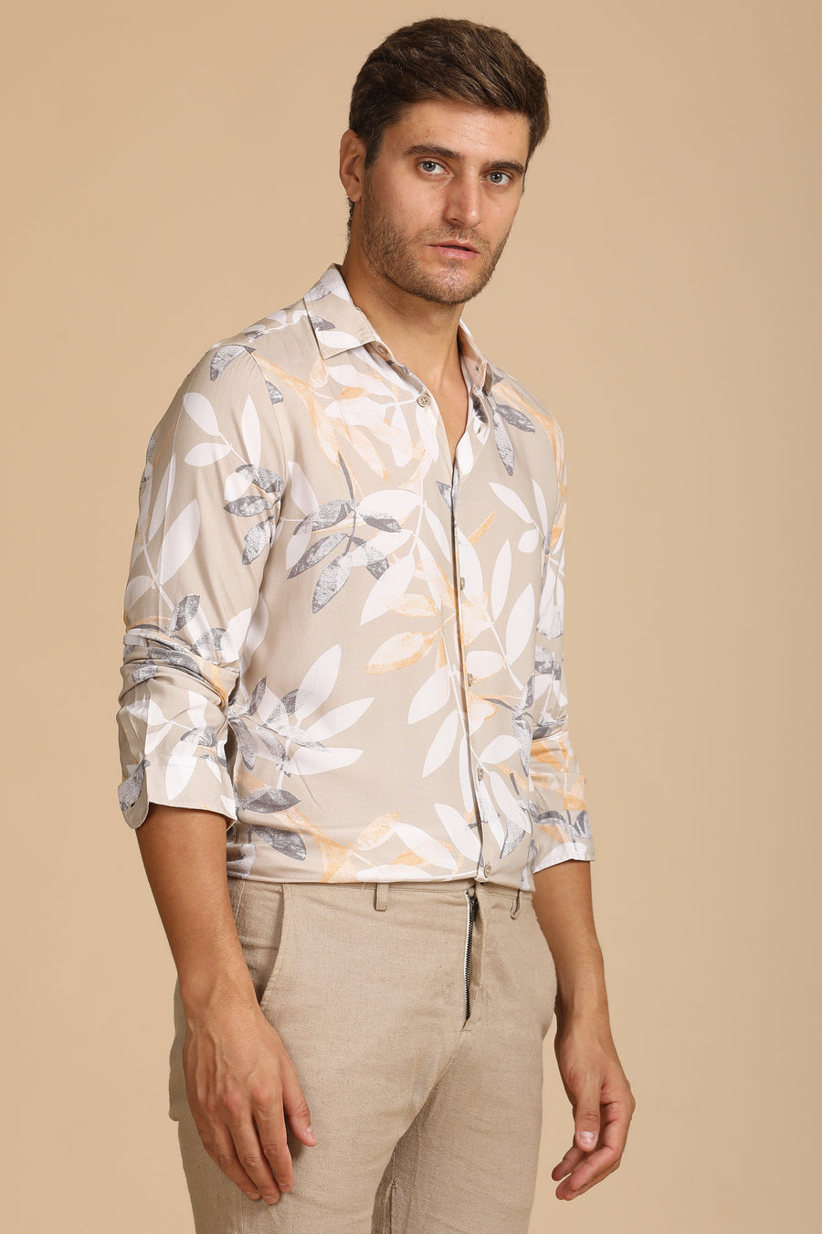 Tropical - Viscose Printed Shirt - Beige