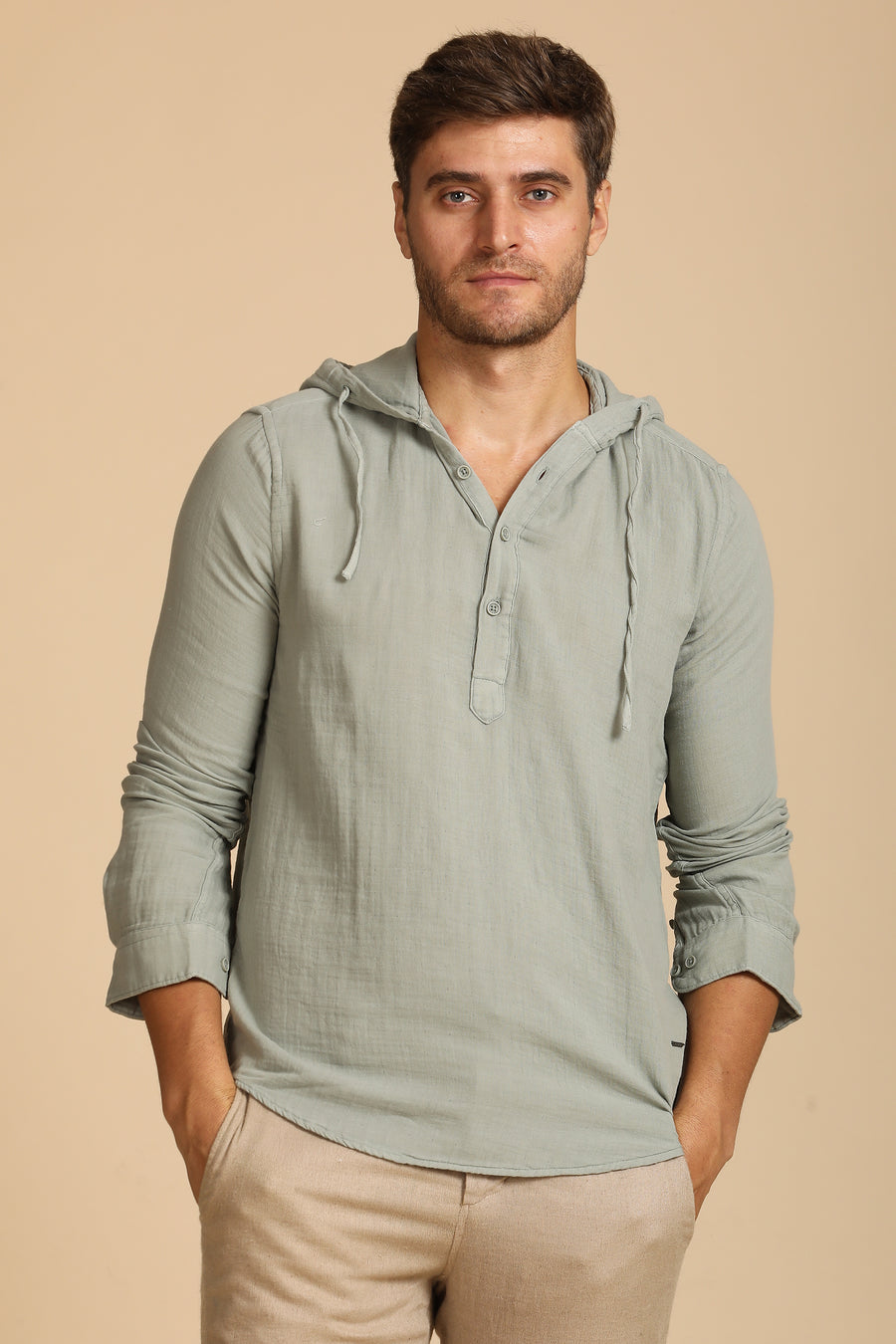 Zevin - Double Layered Hooded Shirt - Pista