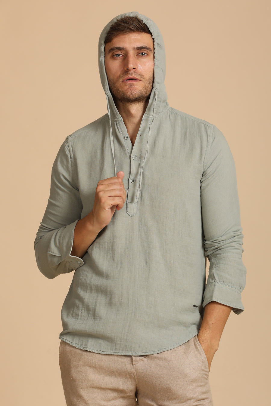 Zevin - Double Layered Hooded Shirt - Pista