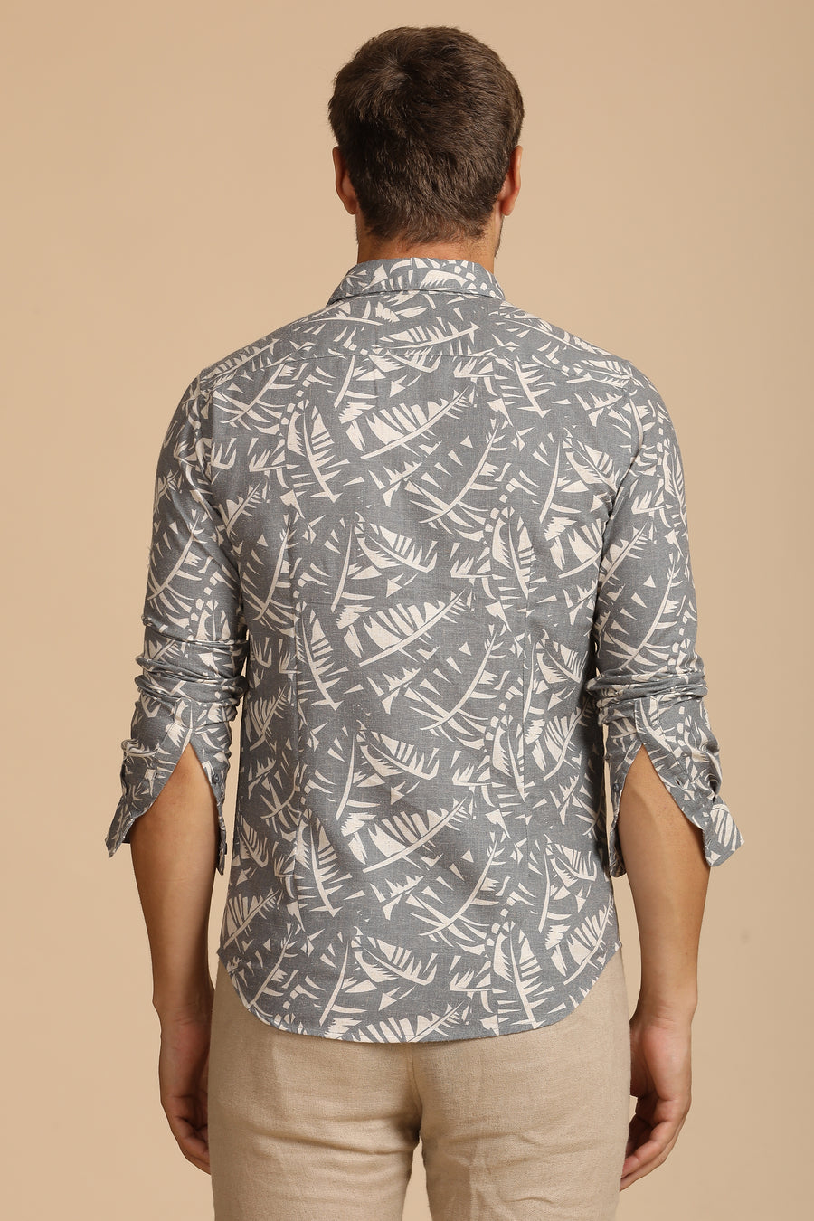 Dennis - Cotton Linen Printed Shirt - Grey