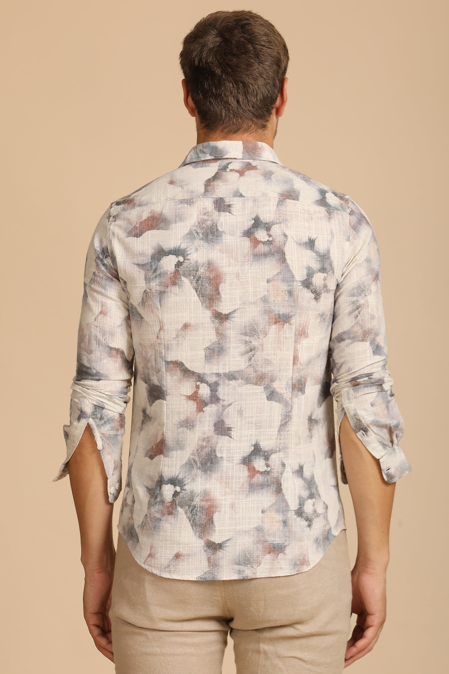 Nelson - Cotton Linen Printed Shirt - Brick