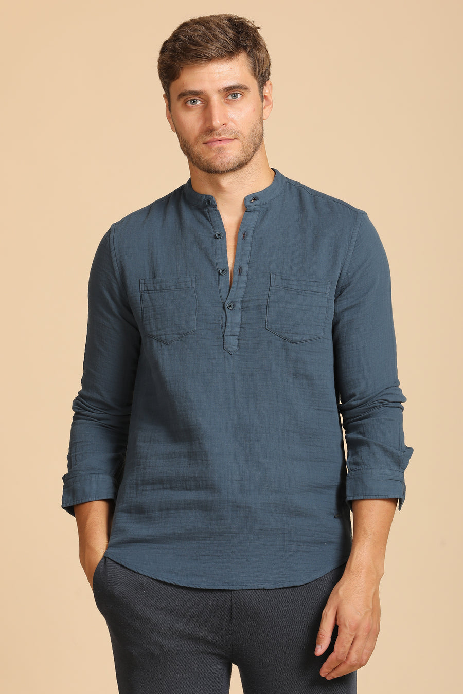 Valentina - Double Layered Pocketed Shirt - Navy