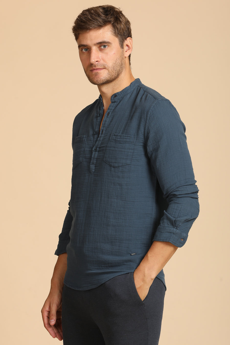 Valentina - Double Layered Pocketed Shirt - Navy