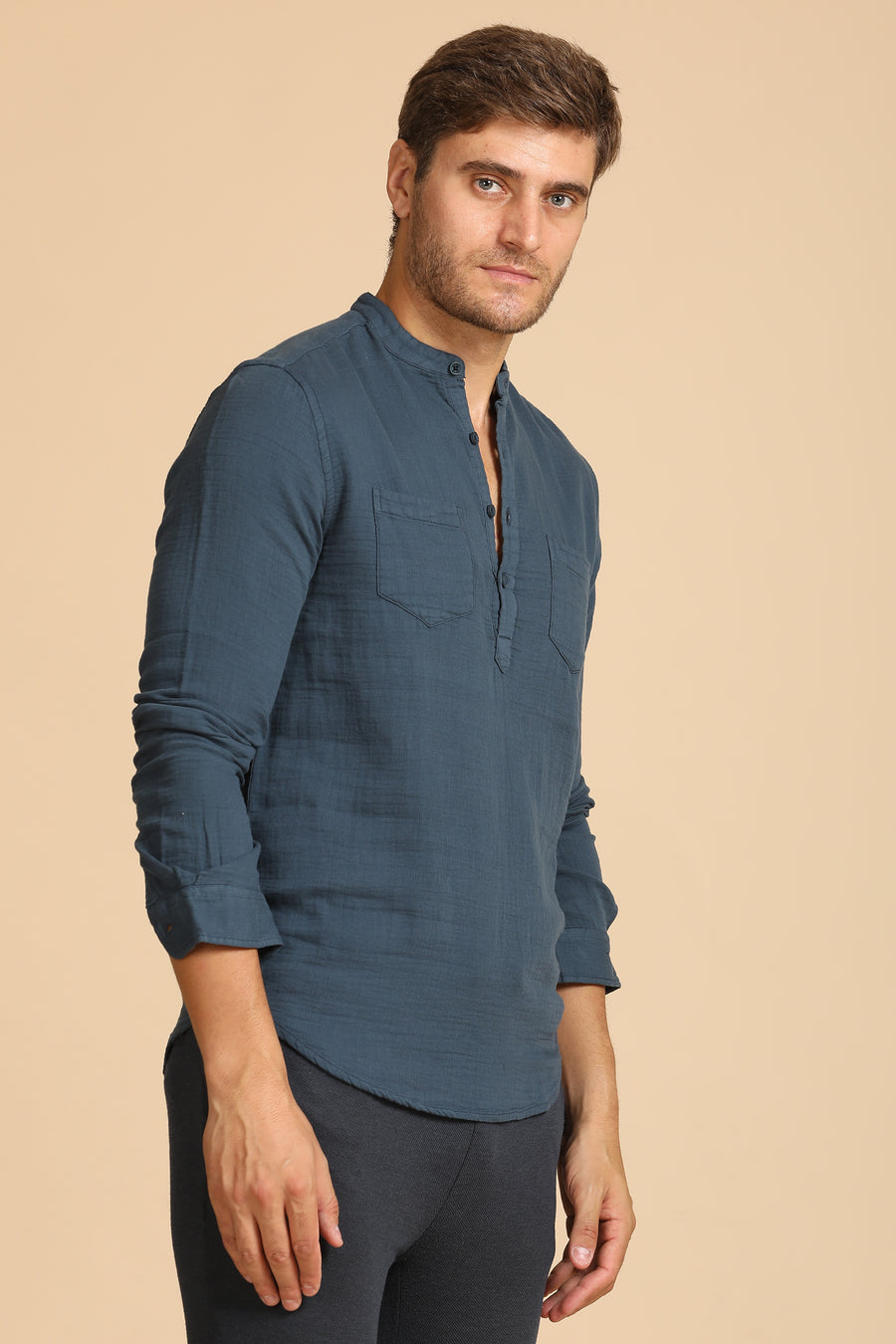 Valentina - Double Layered Pocketed Shirt - Navy