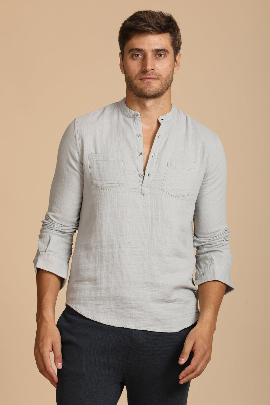 Valentina - Double Layered Pocketed Shirt - Grey