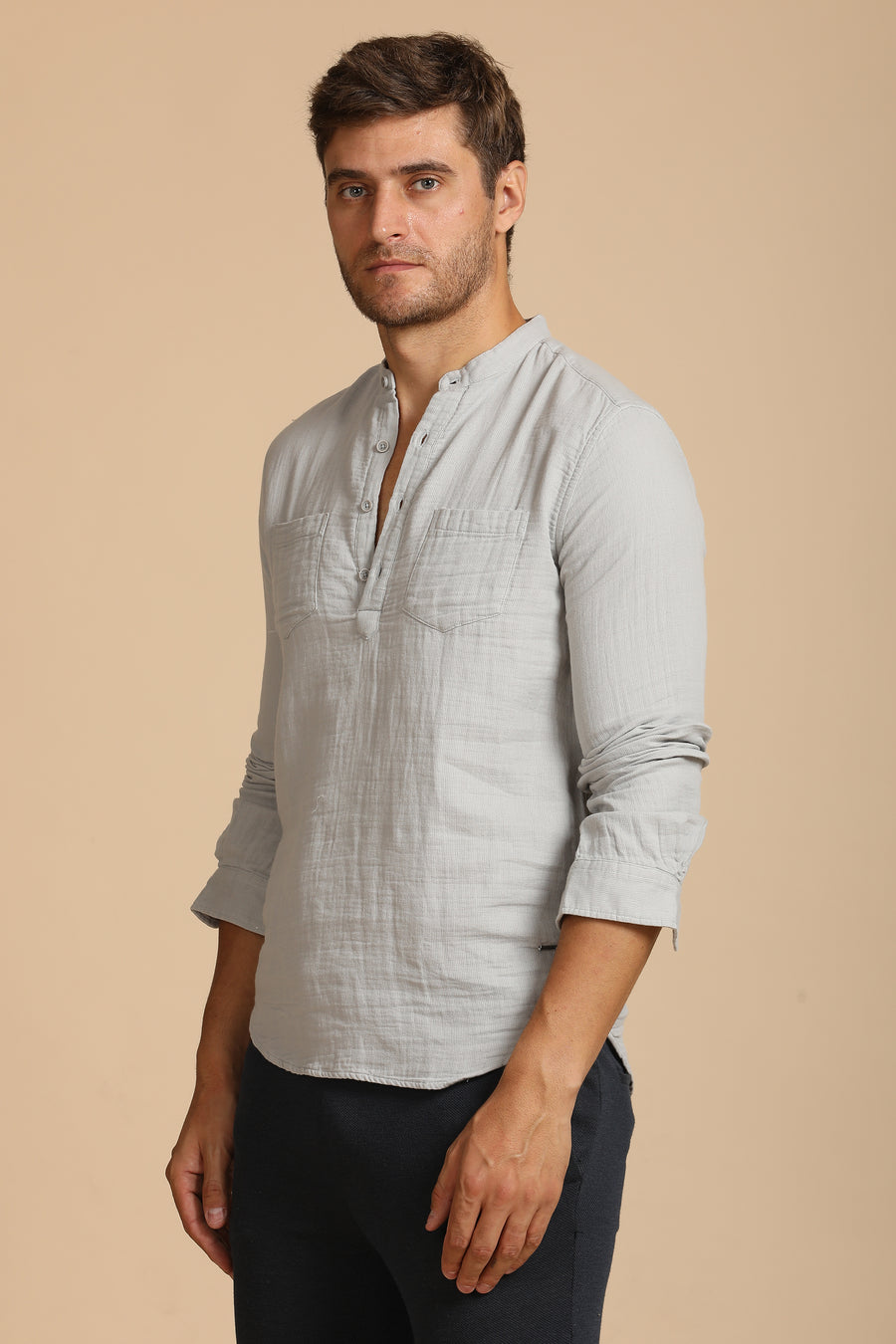 Valentina - Double Layered Pocketed Shirt - Grey