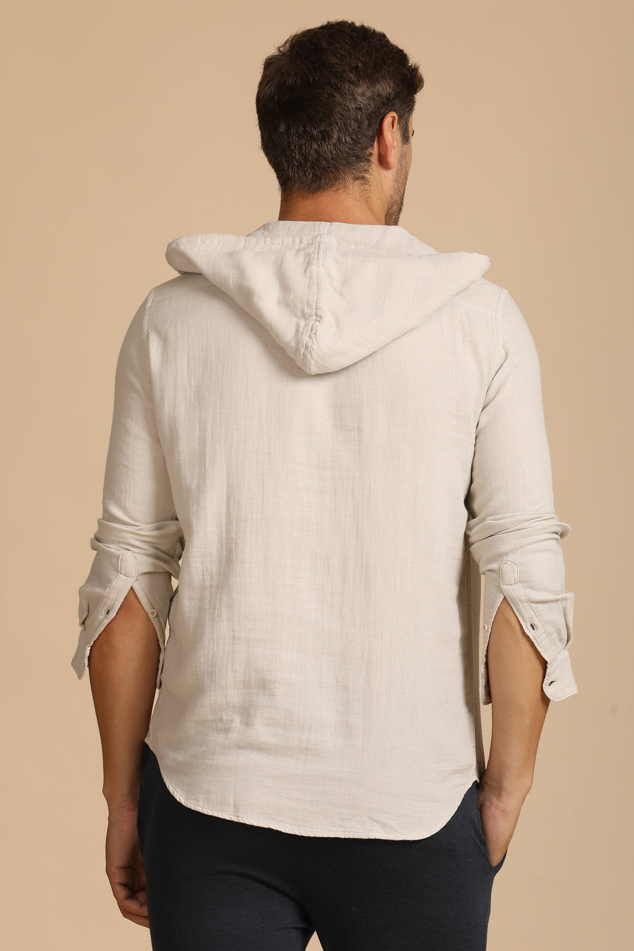 Zevin - Double Layered Hooded Shirt - Beige