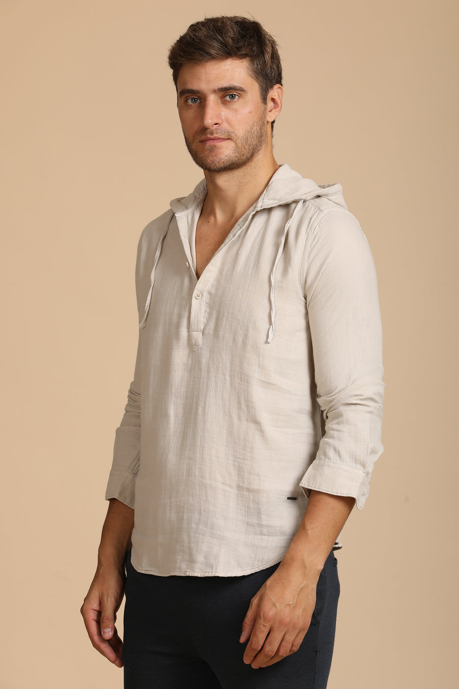 Zevin - Double Layered Hooded Shirt - Beige