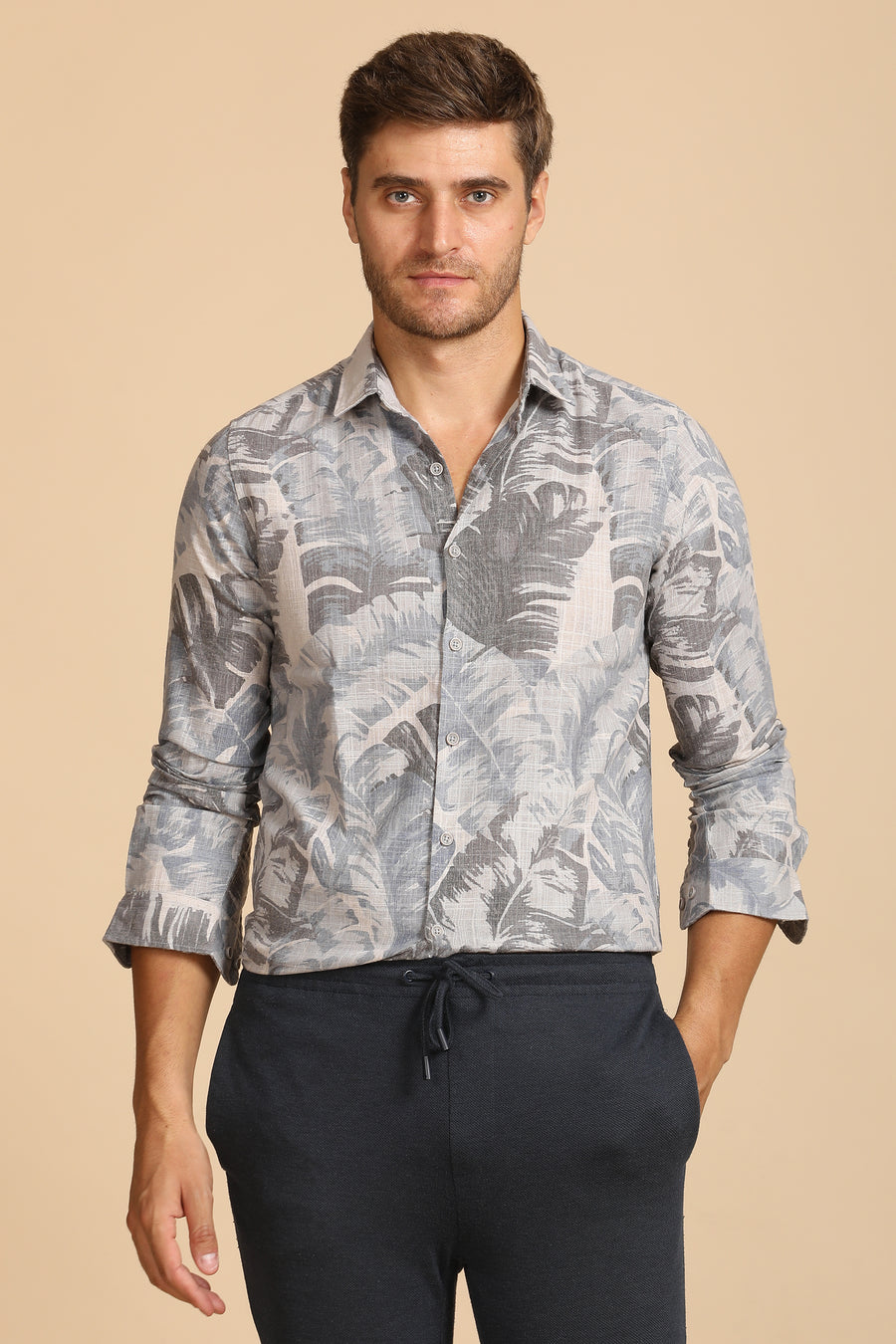 Edward - Leaf Printed Shirt - Blue