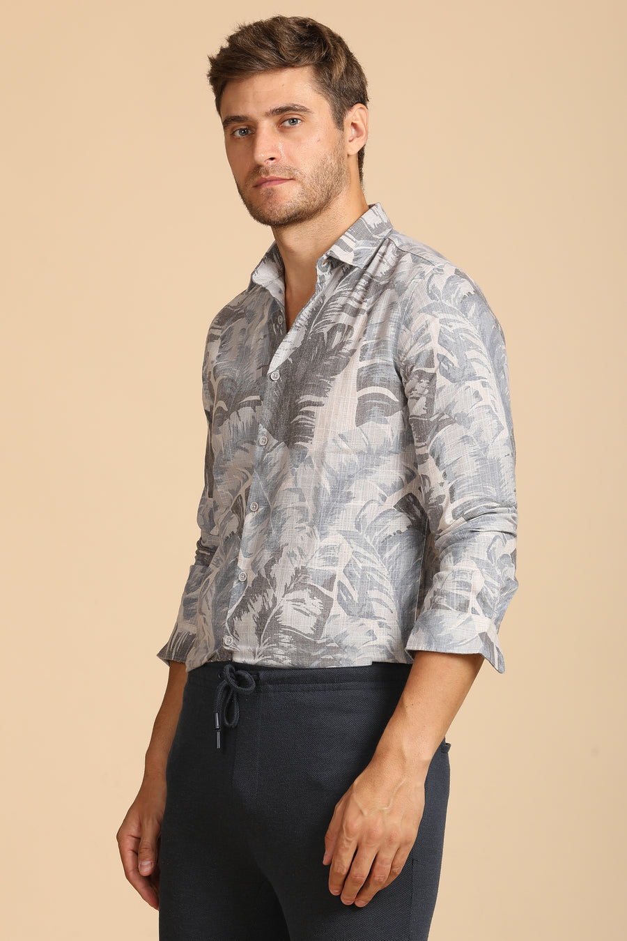 Edward - Leaf Printed Shirt - Blue