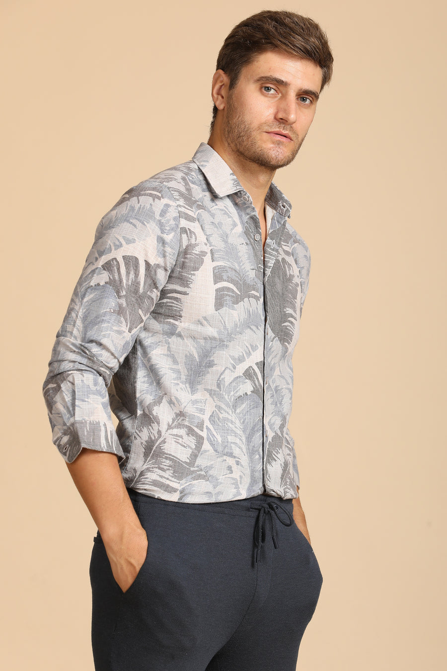 Edward - Leaf Printed Shirt - Blue