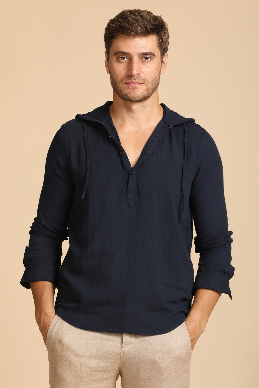 Zevin - Double Layered Hooded Shirt - Navy