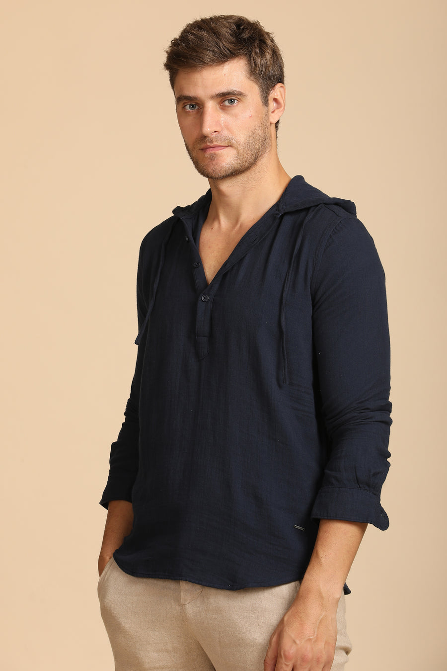 Zevin - Double Layered Hooded Shirt - Navy