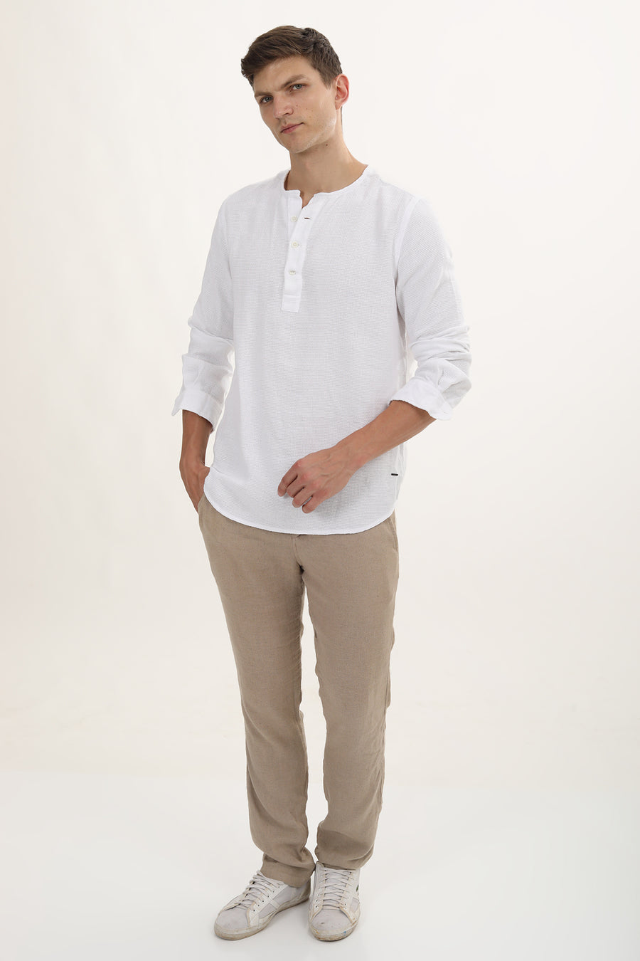 Vivien - Jute Textured Kurta Shirt - White