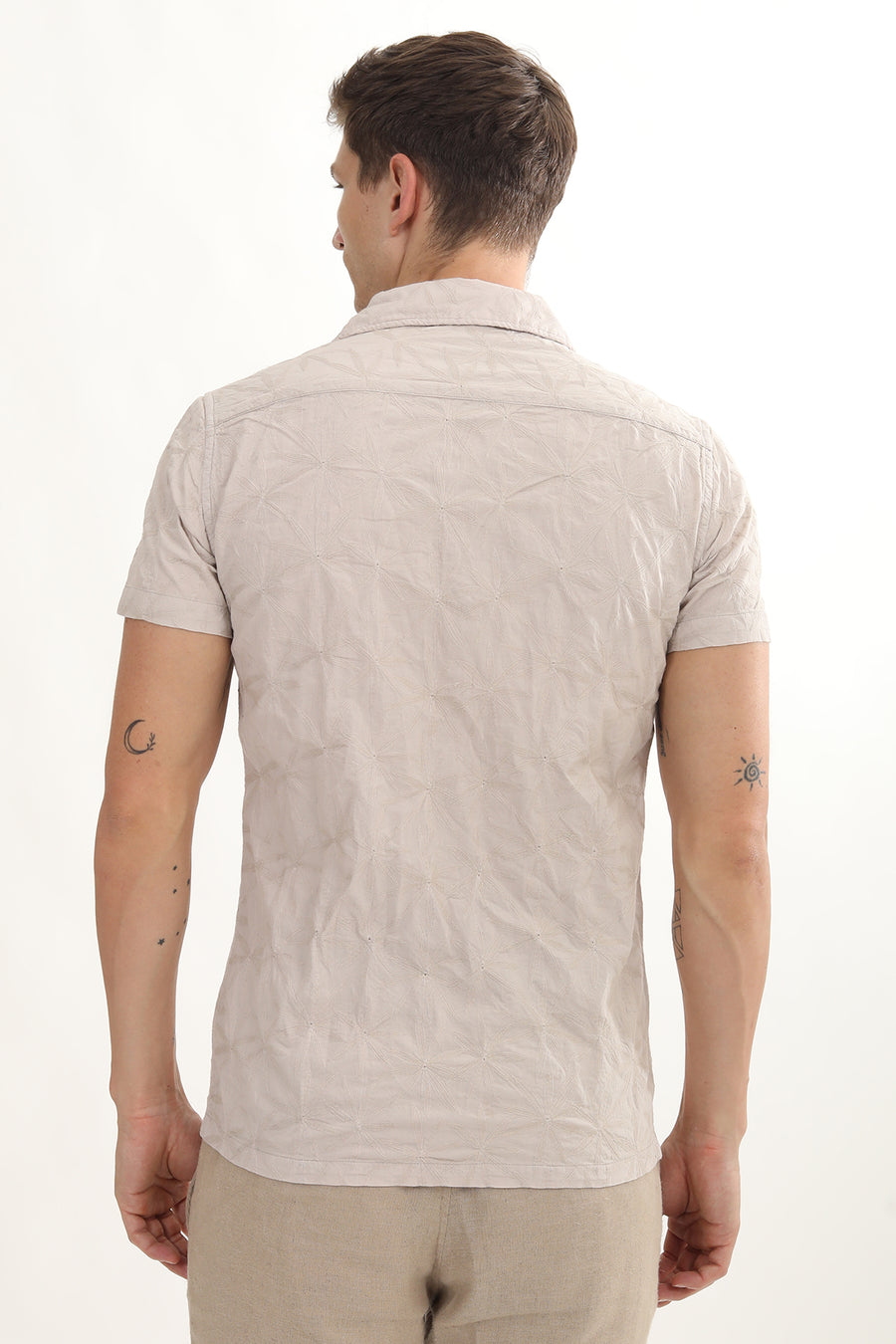 Flake - Dyed Embroidered Shirt - Beige