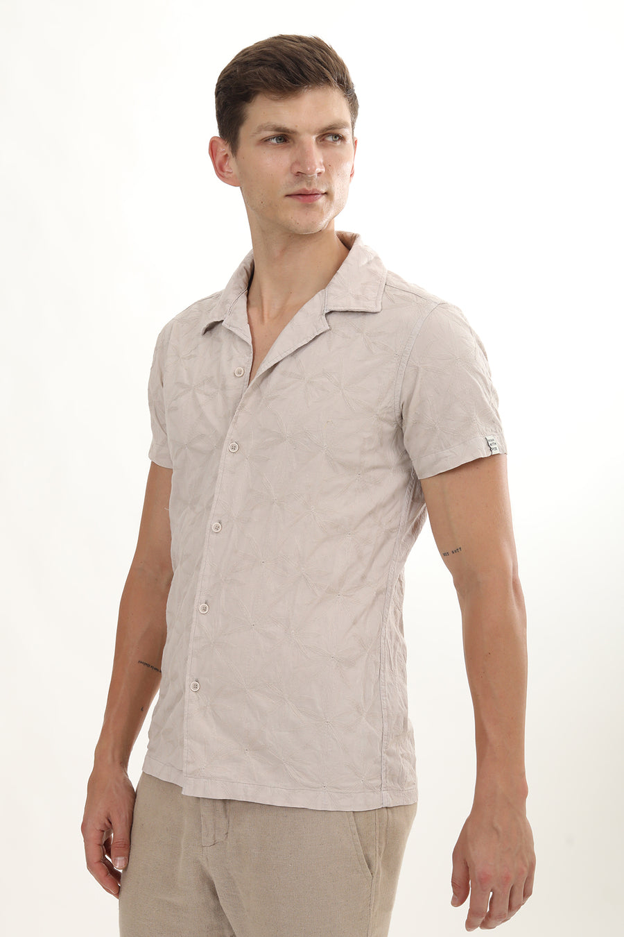 Flake - Dyed Embroidered Shirt - Beige