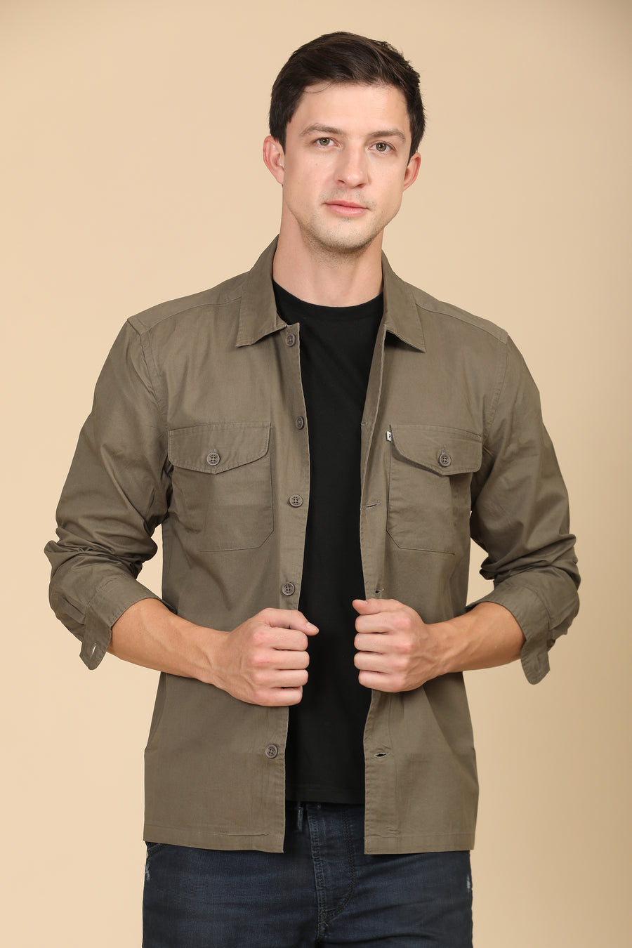 Harmani - Soft Cotton Solid Overshirt - Dk Grey