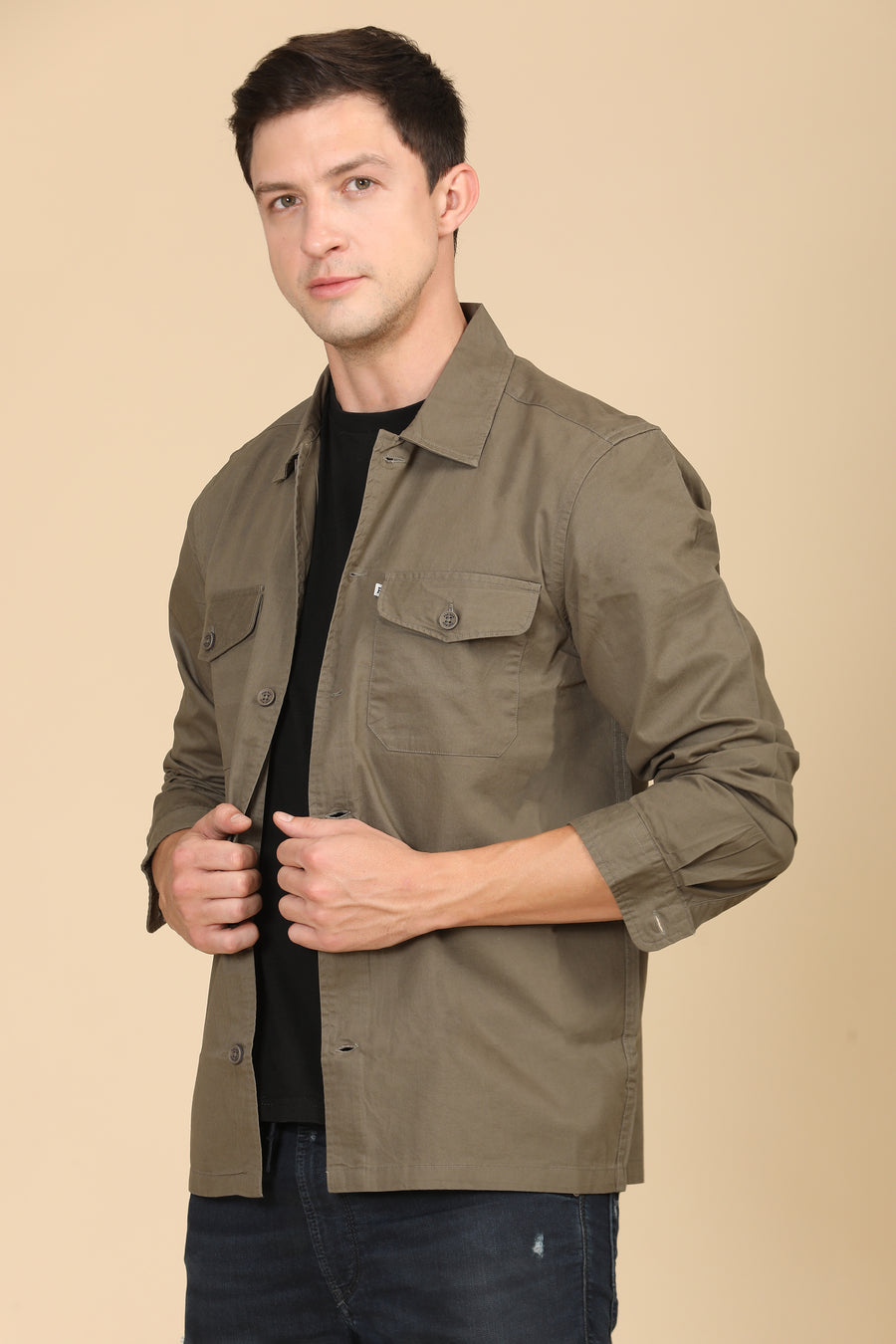 Harmani - Soft Cotton Solid Overshirt - Dk Grey