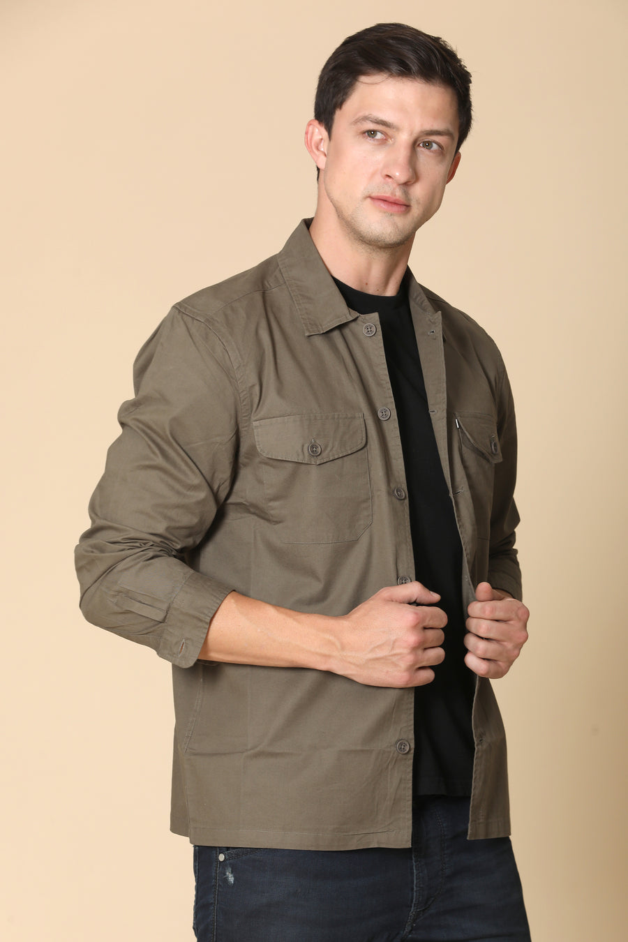 Harmani - Soft Cotton Solid Overshirt - Dk Grey