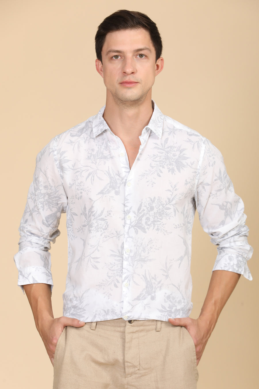 Haroldy - Linen Printed Shirt - White