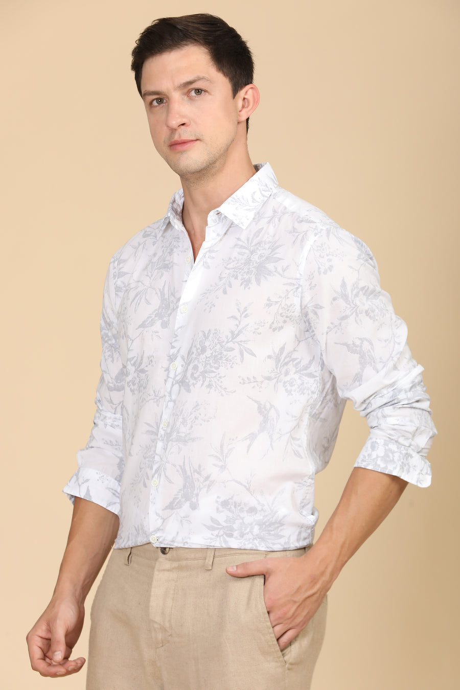 Haroldy - Linen Printed Shirt - White