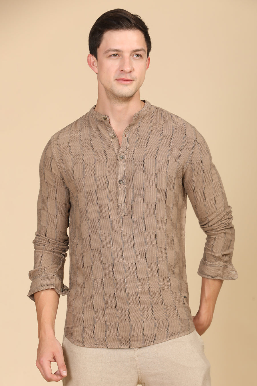 Dot - Overdyed Striped Shirt - Taupe