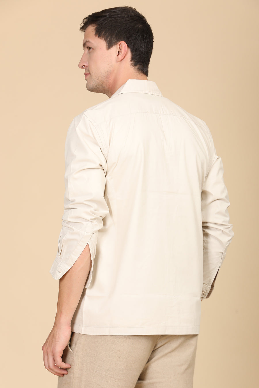 Harmani - Soft Cotton Solid Overshirt - Cream