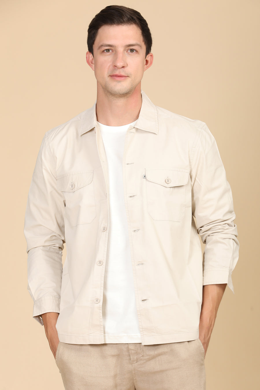 Harmani - Soft Cotton Solid Overshirt - Cream