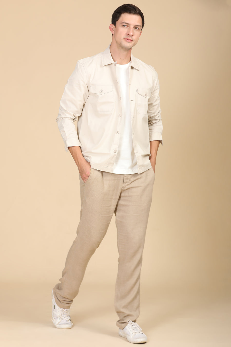 Harmani - Soft Cotton Solid Overshirt - Cream