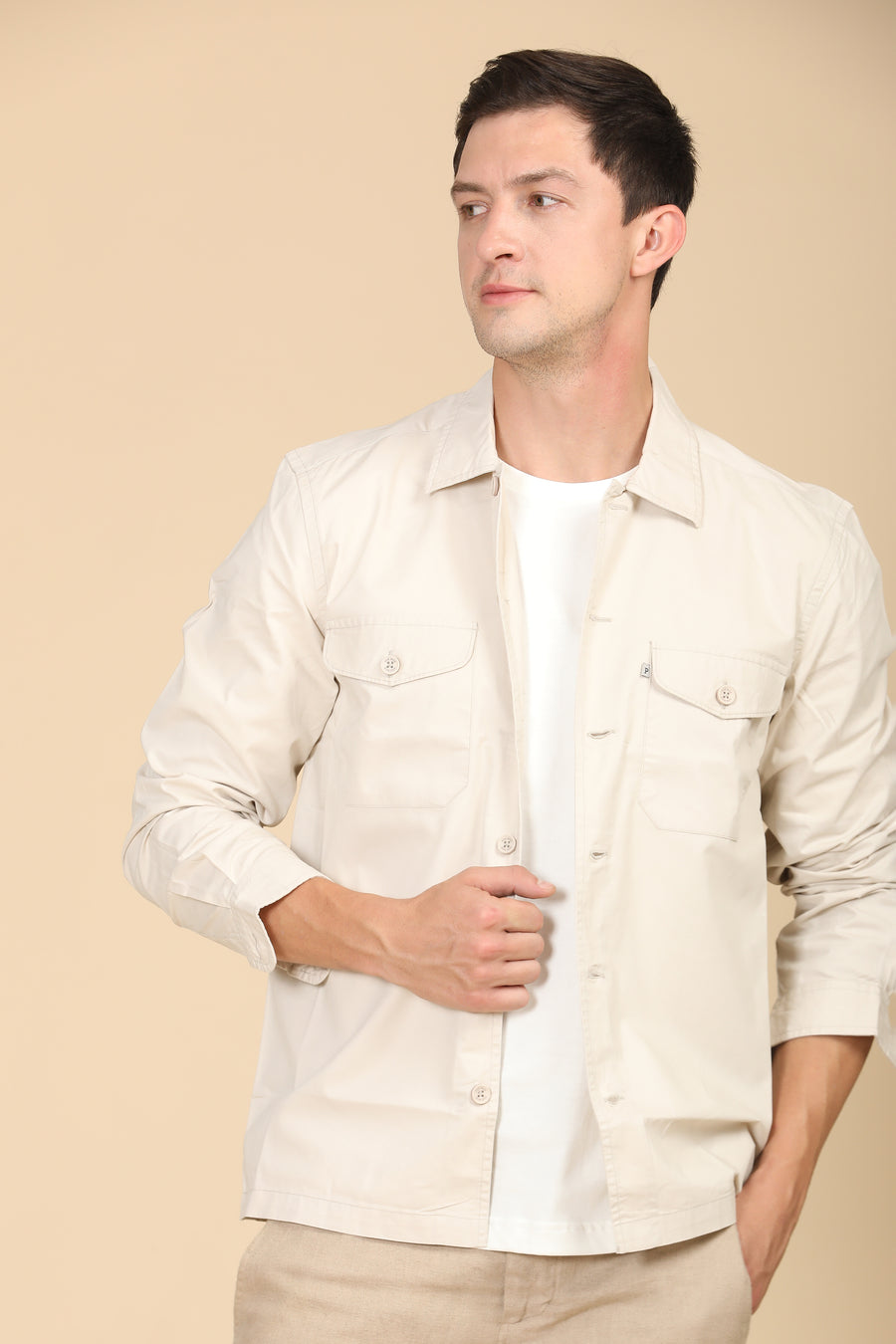 Harmani - Soft Cotton Solid Overshirt - Cream