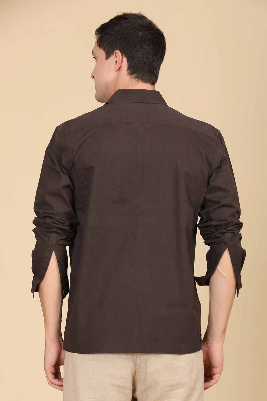 Harmani - Soft Cotton Solid Overshirt - Brown