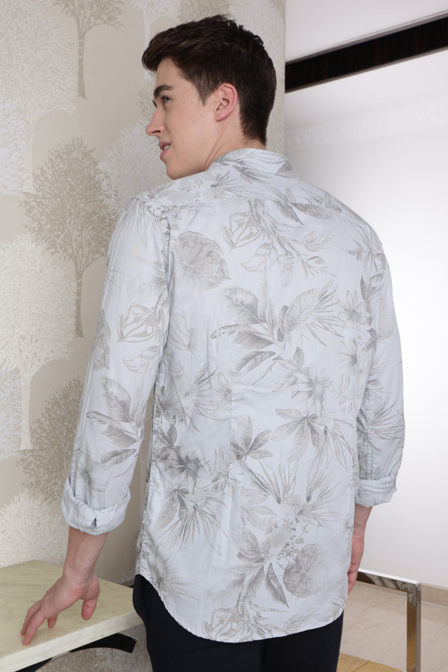 Alvaro - Floral Printed Shirt - Lt Grey