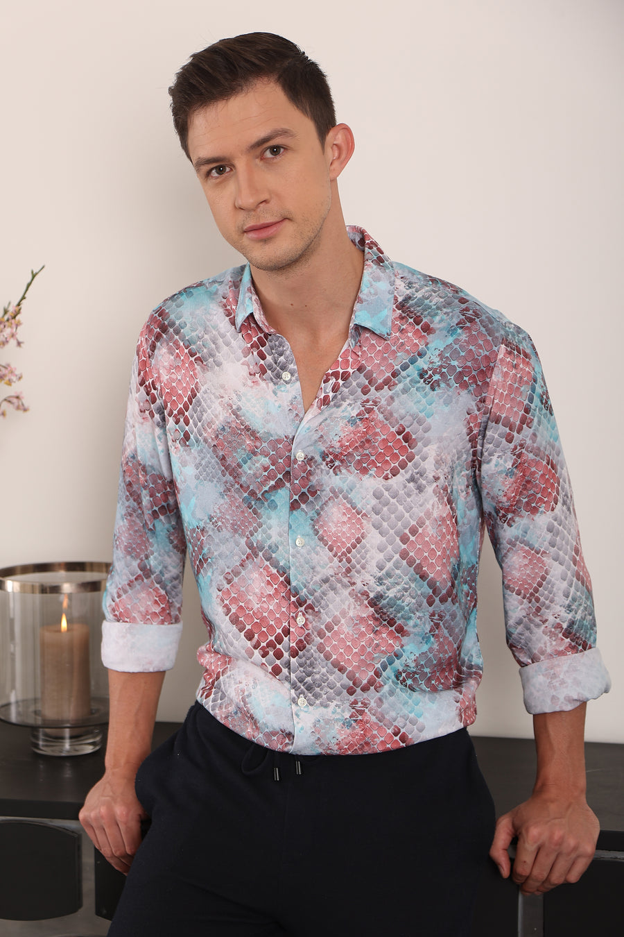 Mosaic - 100% Linen Digital Print Shirt - Pink